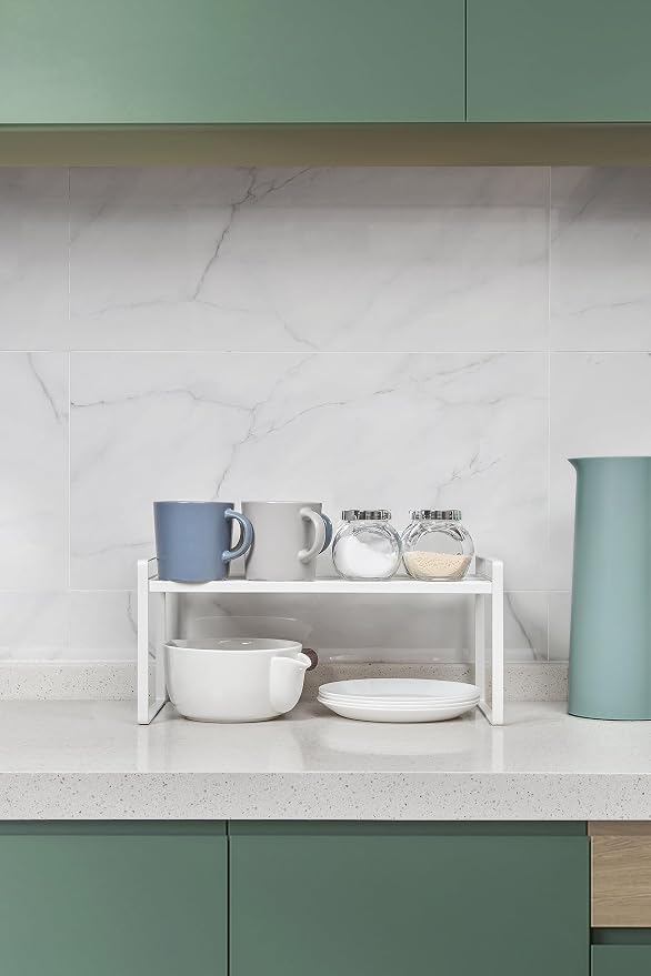 Shantton Cabinet Shelf Organizer, Pantry Shelf Rack, White 16.1x10.6x7.3 | 2-Pack Stackable Metal Riser Holds 40LBS with Non-Slip Feet for Kitchen Pantry Bathroom Countertop Freezer Cupboard - Image 7
