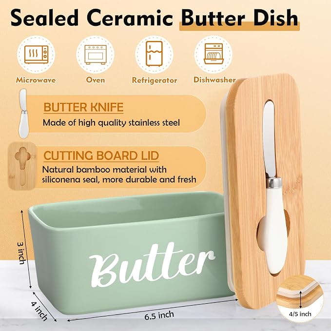 Hushee Metal Bread Box and Butter Dish with Bamboo Cutting Board Lid and Knife Bread Storage Container Breadbox for Kitchen Counter Butter Organizer for Kitchen Countertop Decoration(Sage Green) - Image 3
