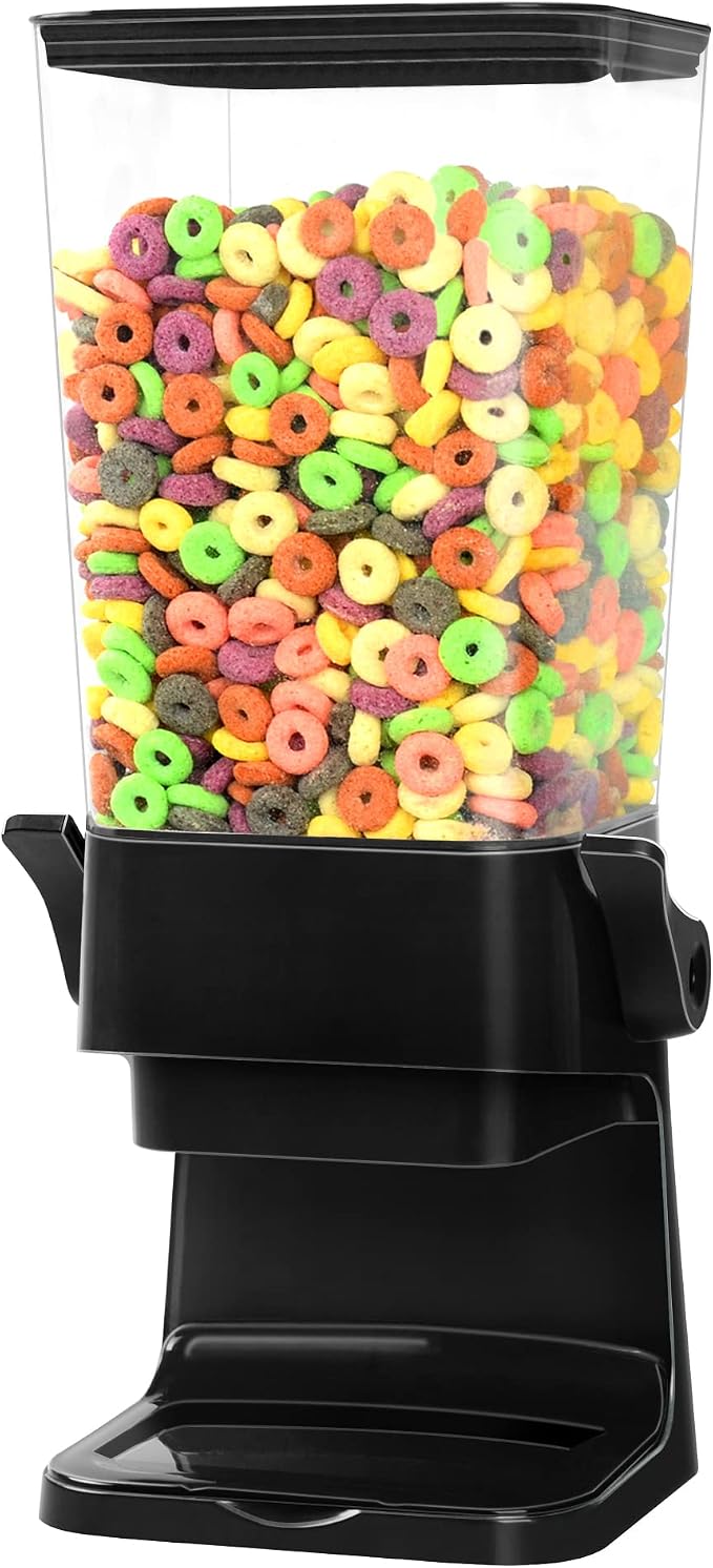 Cereal Dispenser Countertop Dual Dry Food Dispenser (Black,1PC) | Large Cereal Containers Storage Organizer Dispensador De Cereales Candy Machine Rice Dispenser For Snack,Nuts, Granola by Mivvosakuki