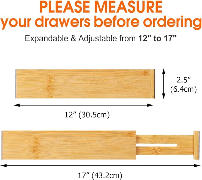 Bamboo Drawer Dividers, Adjustable Drawer Organizers, Fits 12.6–16" Drawers | 2.5" High, 4 Pack Expandable Drawer Separators for Kitchen, Nursery, Dressers & Office Storage, Natural - Image 3