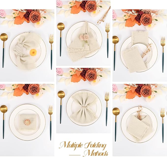 36 Pack Line Cloth Napkins, 12 x 12 Inch Cotton with Fringe Settings | Handmade washable reusable cotton dinner napkins in bulk for weddings, parties, rustic boho table settings - Image 3
