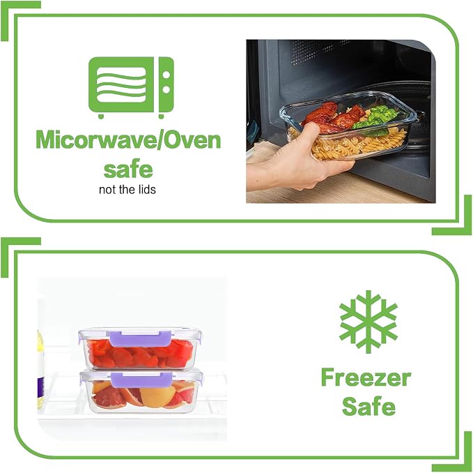 HOMBERKING 10-Pack Glass Meal Prep Containers, 36 oz/14 oz, Locking Lid Set | Borosilicate Glass Food Storage Containers Set, Airtight Lunch Bento Boxes, BPA-Free, Dishwasher Freezer, Oven Safe-Purple - Image 4