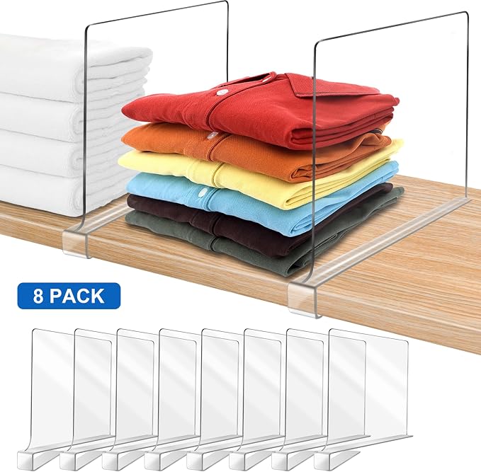 11 Inches Tall [Extra Tall Version] Shelf Dividers for Closet Organization and Storage, 8 Pack Purse Organizer for Closet Acrylic Bookshelf for Organization, Perfect for Sweater Shirts Handbags - Image 9