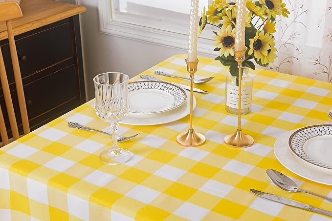 Cupuamon 2 Pack Waterproof Polyester Fabic Square Checkered Tablecloth，54x54 Outdoor Table Cloth，Oil Stain Prevention Table Cloth for Pinics and Parties（Yellow and White） - Image 4