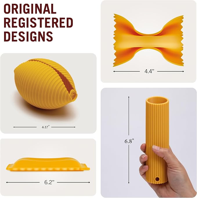 Monkey Business Silicone Kitchen Tools in Gift Box/ 4 Big Pasta shaped kitchen gadgets/Farfalloni Pot Grips, Ravioli Spoon Rest, Conchiglie Lemon Squeezer and Penne Pan Grip/Pasta Grande No. 4 - Image 6