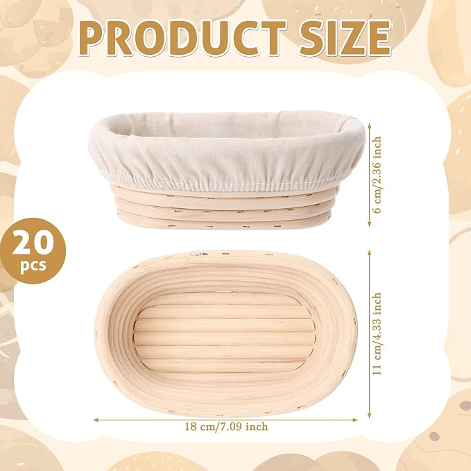 20 Set Mini Bread Proofing Baskets Bulk Sourdough Banneton Basket Kit with Cloth Liners Natural Rattan Dough Proofing Bowls for Home Sourdough Bakers Supplies(Oval) - Image 2