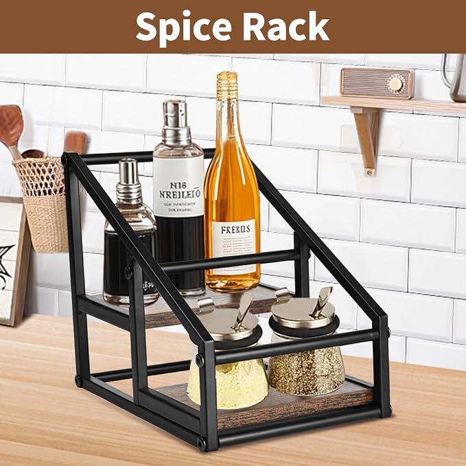 YQBRAO 2-Tier Coffee Syrup Organizer, 4-Bottle Rack, Rustic Brown | Holds 4 bottles in a narrow two-tier footprint for small counters, coffee corners, apartments, and bar carts. - Image 7