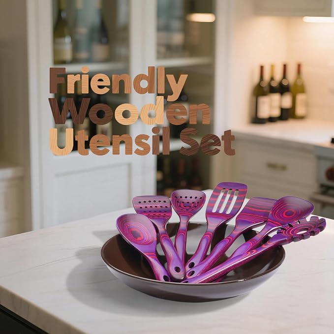 7 PCS Pakkawood Kitchen Utensils | Kitchen Cooking Utensil Set | Pakkawood Utensils | Non-Stick Wooden Spoons | Wooden Spoons for Cooking | Byzantium - Image 7