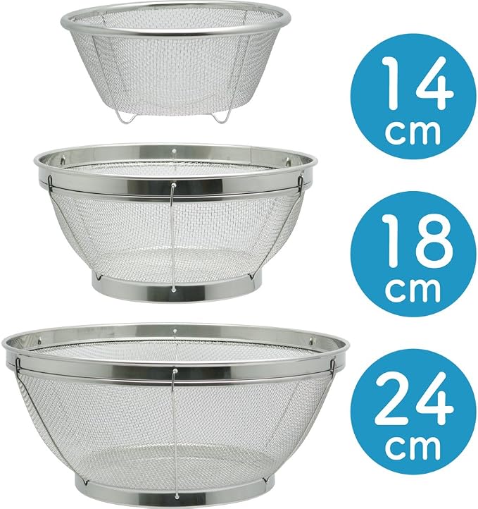 Wahei Freiz KR-8273 Strainer Set of 3 Strainers, 5.5, 7.1, 9.4 inches (14, 18, 24 cm), Stainless Steel - Image 5