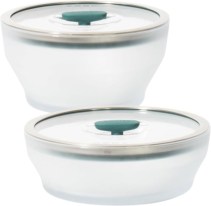 Anyday 4-Pc Microwave Cookware Set with Glass Lids, Medium (Kale) | Food Storage, Steamer, Plastic Free Containers, Vented Glass Lid, Microwave-Safe Reheating & Steaming Vegetables, Rice by Anyday
