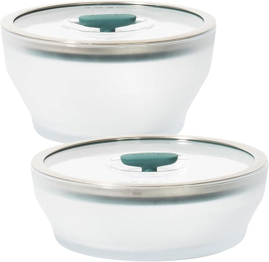 Anyday 4-Pc Microwave Cookware Set with Glass Lids, Medium (Kale) | Food Storage, Steamer, Plastic Free Containers, Vented Glass Lid, Microwave-Safe Reheating & Steaming Vegetables, Rice by Anyday