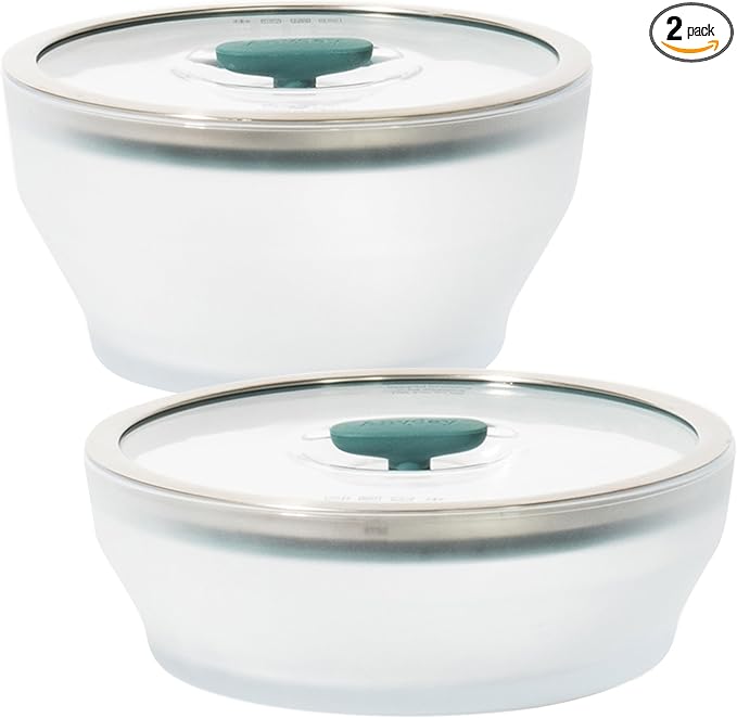 Anyday 4-Pc Microwave Cookware Set (Kale) | Glass Food Storage Set, Glass Lids, Large Plastic-Free Containers, Stackable Steamer, Vented Lid by Anyday
