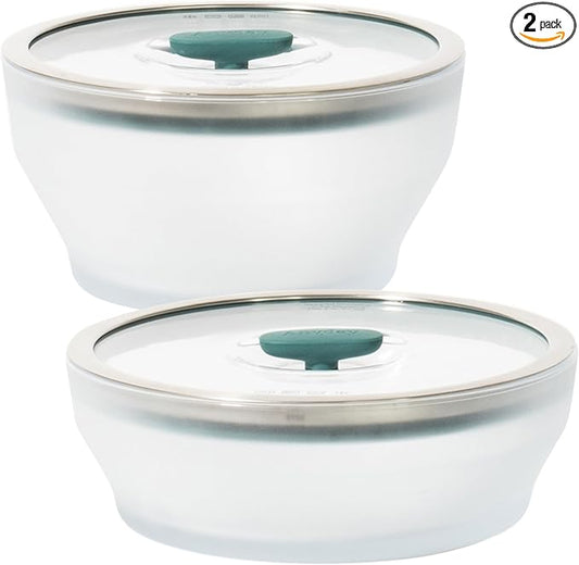 Anyday 4-Pc Microwave Cookware Set (Kale) | Glass Food Storage Set, Glass Lids, Large Plastic-Free Containers, Stackable Steamer, Vented Lid by Anyday