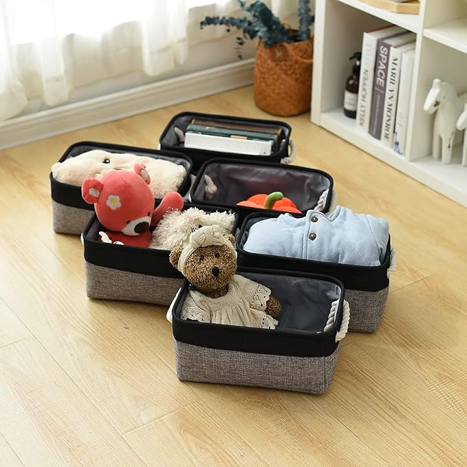 Storage Basket for Organizing - 12x8x5.2 inch 1 Pack Fabric Storage Cubes, Baskets for Gifts Empty for Closet Organizer Dog Gift Cloth Toy (Grey & Black) - Image 3