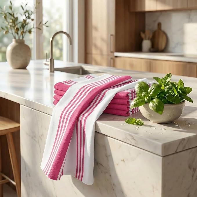 Urban Villa Kitchen Towels Cotton Dish Towel 20”x30” (Set of 6) Fuchsia White - Image 6
