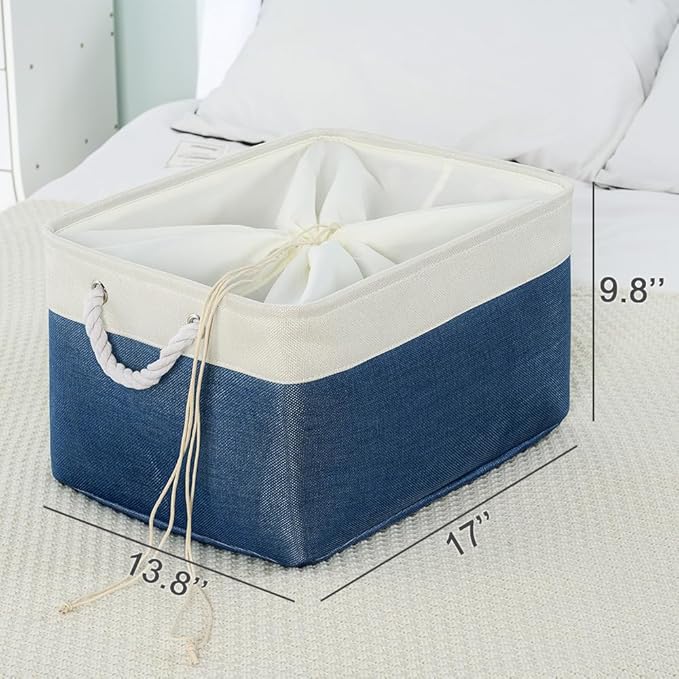 Organization and Storage Basket for Organizing - X Large 3 Pack 17.7L×13.8W×9.8H in Collapsible Storage Bin for Shelves, Basket for Gifts Empty Toys Organizer Gift (White & Jean Blus) - Image 6