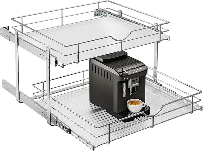 WelFurGeer 2-Tier Kitchen Cabinet Pullout Shelf and Drawer Organizer, Soft Close Pantry Pull Out Shelves, Heavy Duty Pull Out Cabinet Organizer with Shelf Liner for Kitchen Cabinets, Pantry Storage by WelFurGeer