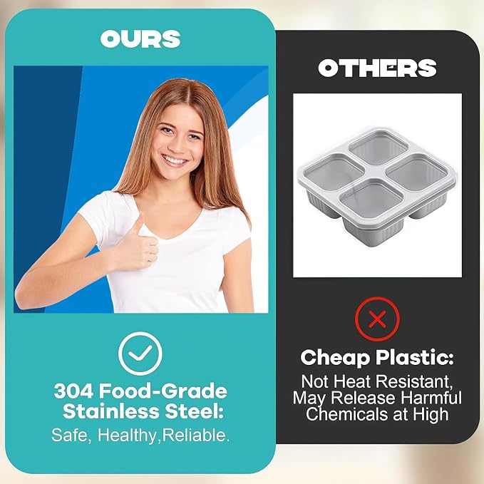 2Pcs 304 Stainless Steel Snack Containers, 2 Compartments Portable Food Storage Bento Boxes with Lids, Divided Meal Prep Lunch Box Food Container Dishwasher Safe - Image 7