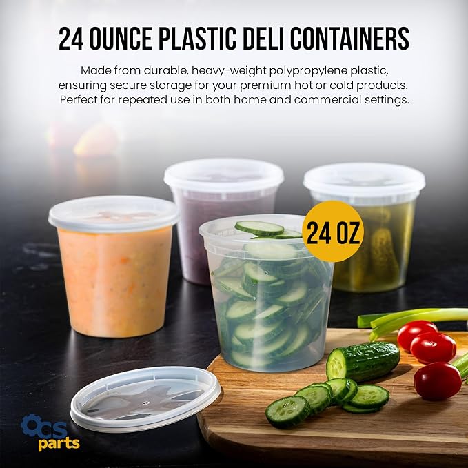 OCS Parts 48-Pack Round Plastic Deli Containers with Lids | Stackable, Microwavable, Freezer and Dishwasher Safe BPA Free Food Prep and Storage Containers (24 Ounce) - Image 6