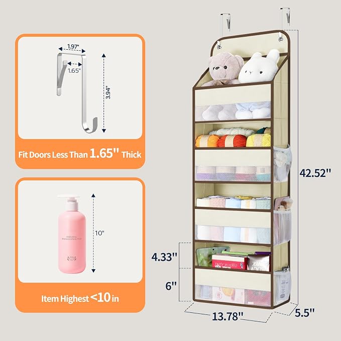 Yecaye Over The Door Organizer, Heavy Duty Hanging Organizers and Storage with 4 Large Capacity Pockets, Swing-Proof Behind The Door Storage for Bathroom Nursery Bedroom Dorm Closet, Beige,1Pc - Image 8