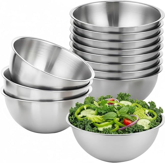 12 Pcs 304 Stainless Steel Mixing Bowls with Graduations, Metal Serving Salad Bowls, Reusable Baking Food Storage Containers for Baking, Cooking, Making Salads, Soups, Ice Cream, Noodles, cereal by BSTUR