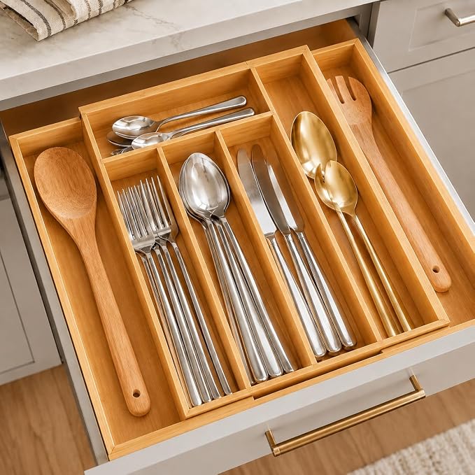 MASS DYNAMIC Bamboo Expandable Cutlery Tray (7 Compartments (4S & 3L)) - Image 5
