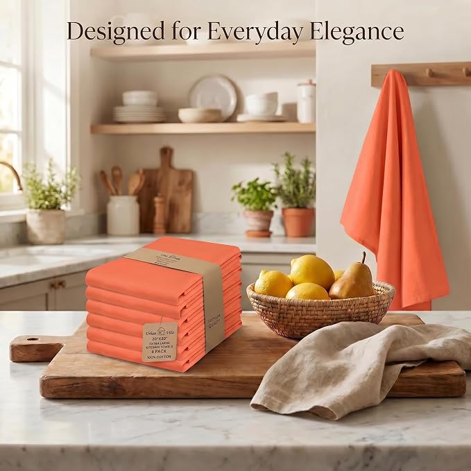 Urban Villa Kitchen Towels Cotton Dish Towels 20”x30” (Set of 6) Coral - Image 5