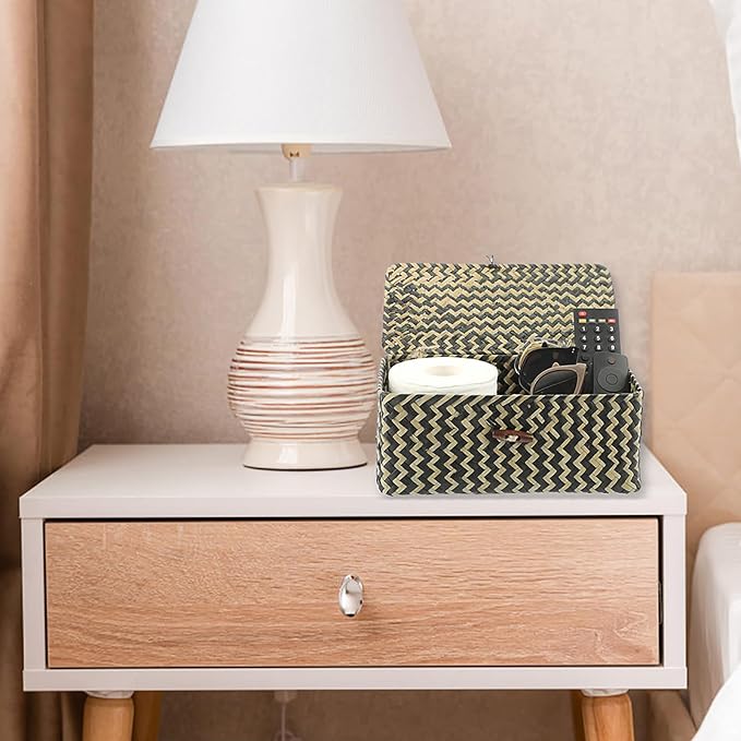 Hipiwe Seagrass Storage Baskets with Lid Woven Wicker Storage Bins for Organizing Natural Rectangular Home Organizer for Bedside Living Room Entryway Table,10.2" x 6.3" x 3.9" - Image 5