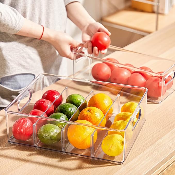 4 pack Stackable Refrigerator Organizer Bins Pull-Out Drawers for Fruit and Veggies Storage Organizer for Fridge Clear Drawer Containers with Handle Divided Organization for Produce Saver - Image 7