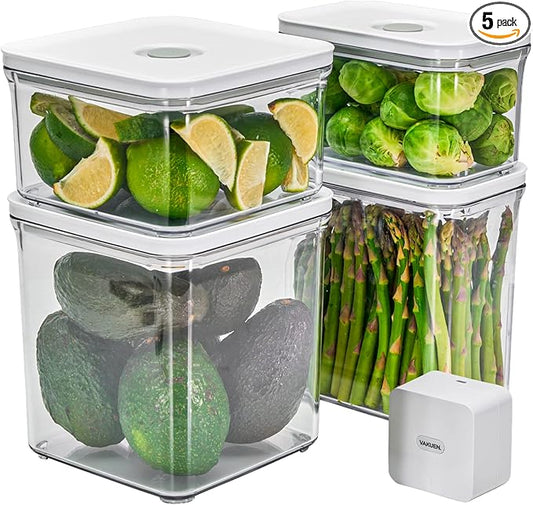 VAKUEN Premium Airtight Food Storage Containers & Vacuum Sealer Machine Starter Set, 4-piece Container with Sealer, 100% Leak Proof,Keep food fresh up to 5 times longer than non-vacuum strorage. by Vakuen