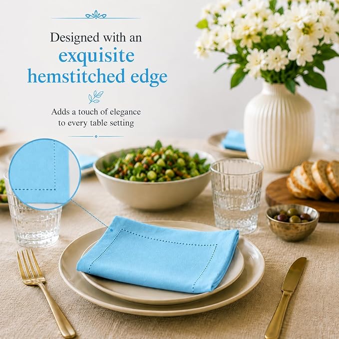 Cotton Cloth Napkins Set of 12, 18x18 Cotton Napkin Cloth Washable, Soft, Reusable Napkins for Wedding, Parties, Christmas, Thanksgiving, Everyday Use (Light Blue) - Image 7