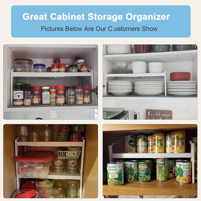 2 Pack Stackable Expandable Shelves For Kitchen Cabinet Countertop Storage, Adjustable Counter Cupboard Pantry Organizer Shelf Rack Stand, Length:25.5 Inch - Image 5