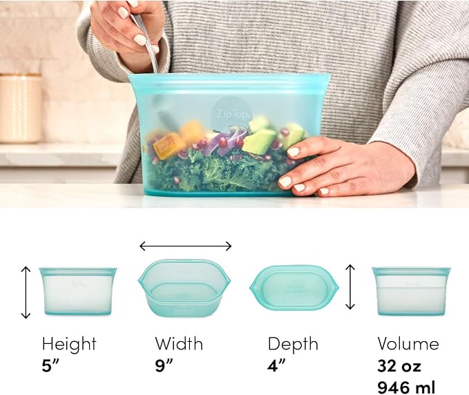 Zip Top Reusable Food Storage Bags | Large Dish [Peach] | Silicone Meal Prep Container | Microwave, Dishwasher and Freezer Safe | Made in the USA - Image 4