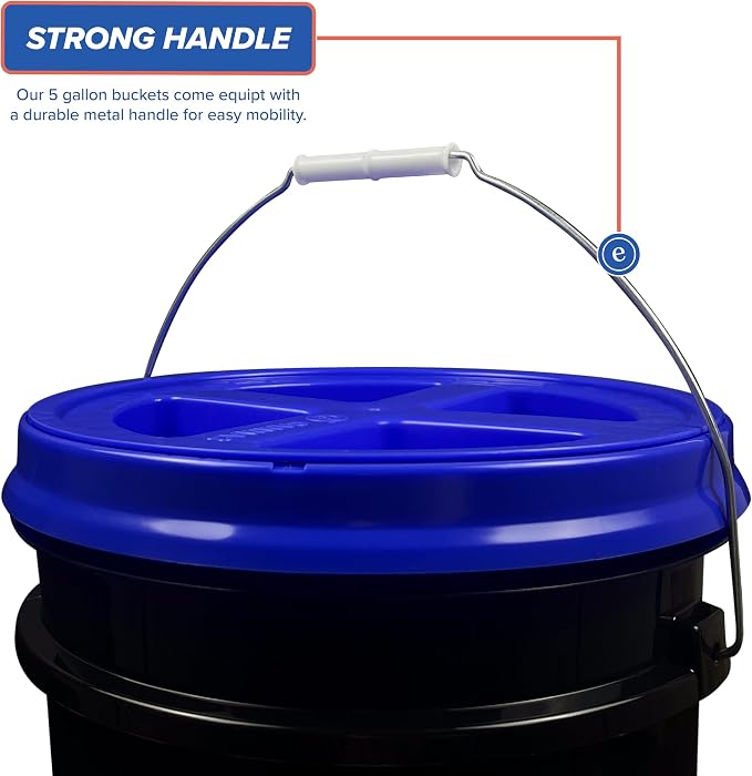 5 Gallon Bucket - Food Grade w/Lid BPA-Free, Black/Blue, 3 | Airtight Gamma Seal Screw-On Lid, Heavy-Duty 90 Mil HDPE Plastic, Food Safe and Durable Container, Bulk Storage, Made in USA - Image 7