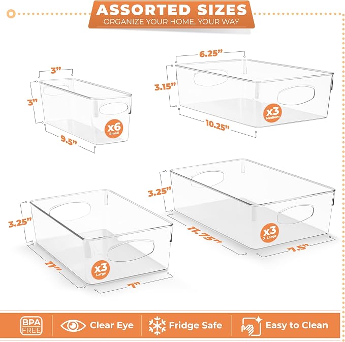 Sorbus Clear Plastic Storage Bins for Organizing, 15 Pack Clear Organizer Bins with Handles, Plastic Storage Bins for Closet, Pantry, Fridge, Medicine Cabinet Organizer, Shelves, Freezer, Drawer - Image 3