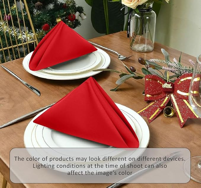 Ruvanti Cloth Napkins Set of 12, 18x18 Inches Napkins Cloth Washable, Soft, Durable, Absorbent, Cotton Blend. Table Dinner Napkins Cloth for Hotel, Weddings, Dinner, Christmas Parties - Red - Image 4