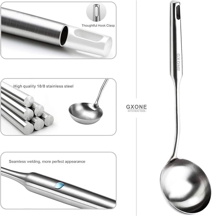 Soup Ladle,304 Stainless Steel Cooking Ladle with Long Handle,3.9 Inch | Large soup ladle,cooking spoon for wok,for serving soups and stew - Image 3