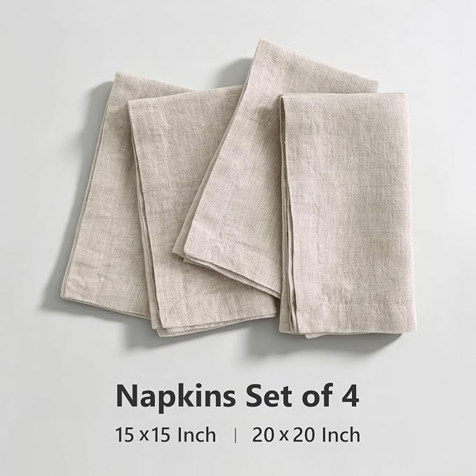 100% Linen Dinner Napkins 15x15 Inch,Soft and Breathable French Flax Cloth Napkins,Stone Washed Set of 4(Natural Linen) - Image 3