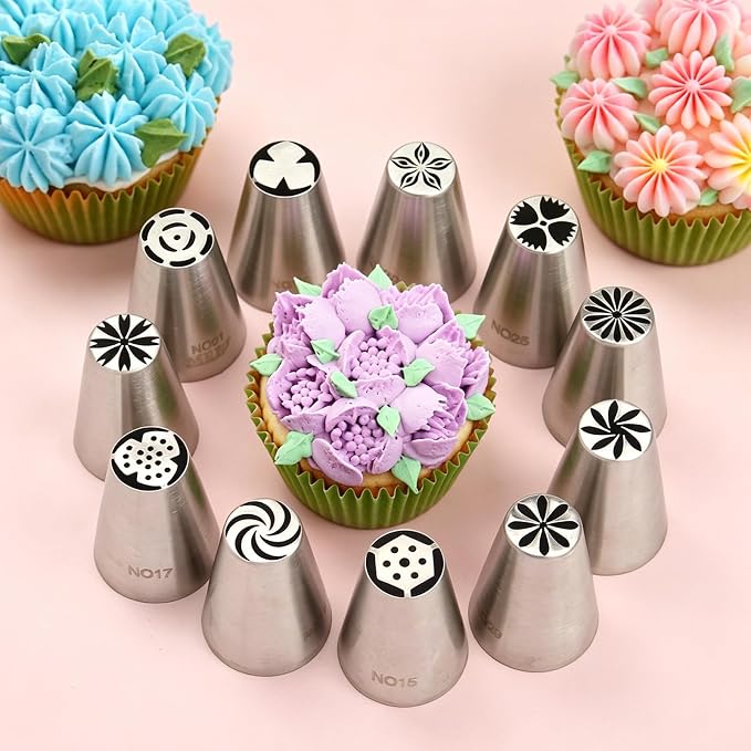 11 Pcs Small Stainless Steel Russian Flower Icing Tips Set | Small Size Stainless Steel Russian Icing Tips,Cupcake Flower Shaped Frosting Nozzles for Cupcakes Decorating - Image 2