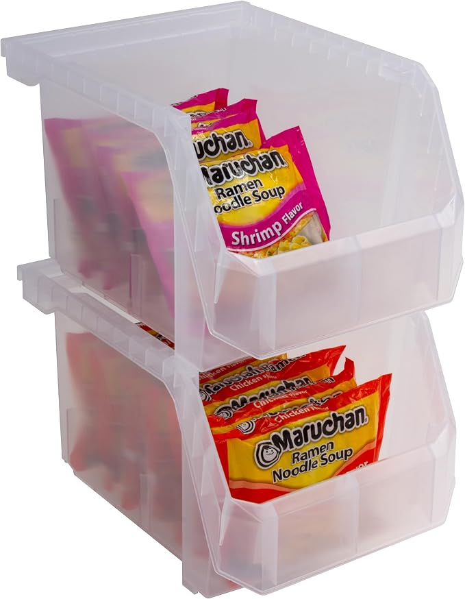 Medium-Tall Stackable Plastic Storage Bins, 4-Pack, Clear | Open-Front Stackable Bins For Garage, Pantry, Closet & Office, 7"L X 11"W X 8"H, Nests When Empty, Durable Plastic, - Image 7