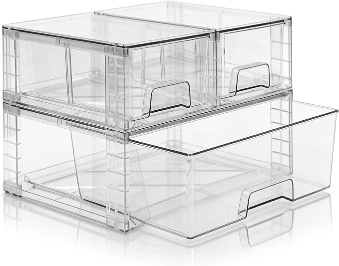 Stackable Storage Drawers(3 Pack),High-strength Clear Plastic Multi-purpose Organizer Bins with Handles, Easily Assemble Acrylic Drawers for Bathroom Closet Cabinet Pantry Under Sink by XWYWX