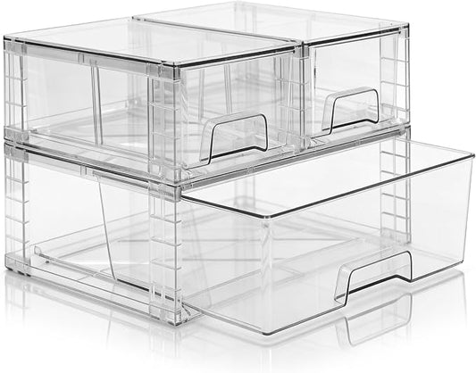 Stackable Storage Drawers(3 Pack),High-strength Clear Plastic Multi-purpose Organizer Bins with Handles, Easily Assemble Acrylic Drawers for Bathroom Closet Cabinet Pantry Under Sink by XWYWX