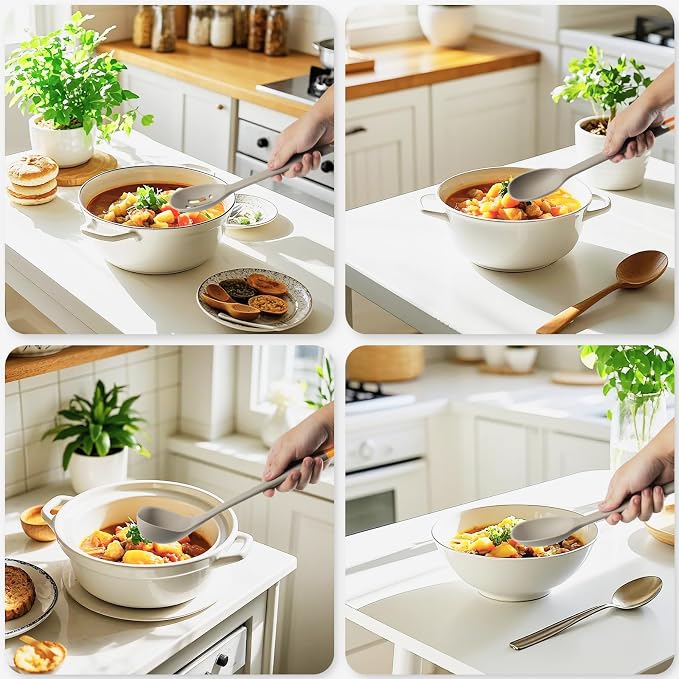 Silicone Kitchen Cooking Utensils Set: MOACC Heat Resistant 13inch Long Kitchen Gadgets, BPA Free Non Stick Rubber Cook Accessories For Food Prep, Frying, Serving, Basting (Light Grey) - Image 2