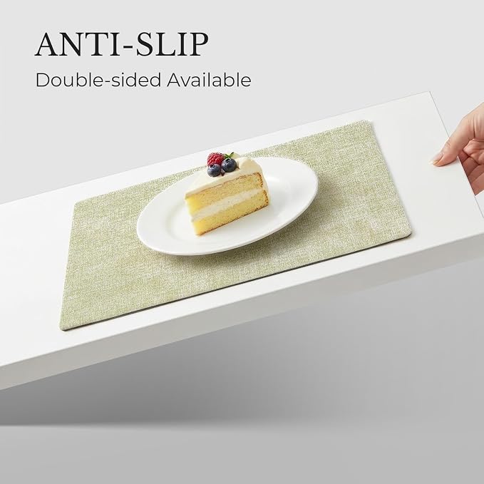 Romanstile Vinyl Placemats Set of 4, Reversible Faux Leather Heat Resistant Wipeable Table Mats, Waterproof Washable Non-Slip Table Placemats for Dining/Kitchen/Party/Outdoor (Grey Green, 12" x 17") - Image 6