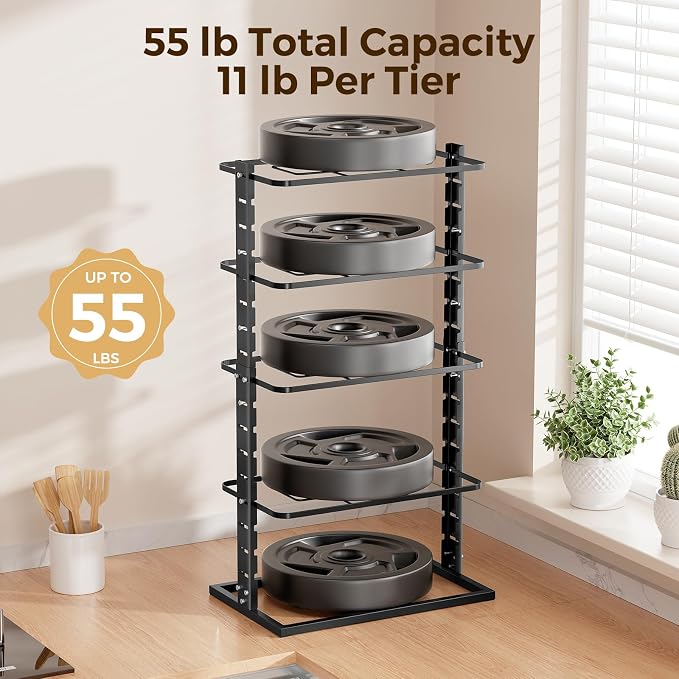 LAMU Pots and Pans Organizer Under Cabinet, 5 -Tier Dual-Pillar Design | Adjustable All-Metal Rack Stores Pots, Pans And Lids in Cabinets, on Countertops or Under Sinks, Holding Up to 55 Lb Black - Image 6