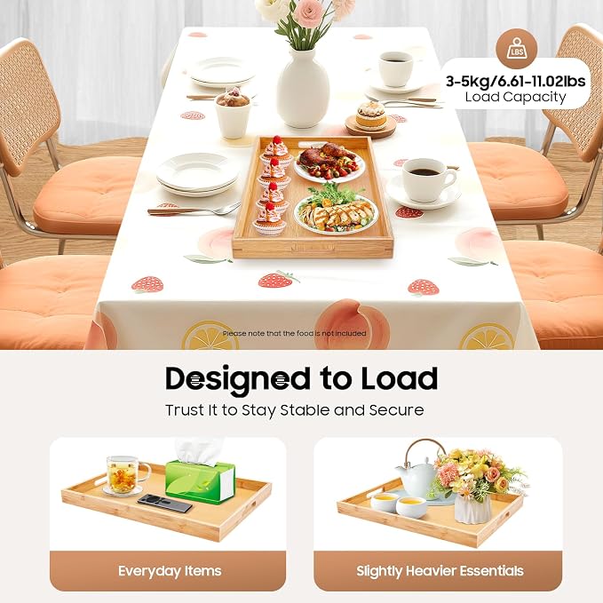 4 Pack Bamboo Serving Tray with Handles Kitchen Large Food Bamboo Tray Couch Tray Tea Decorative Serving Pallet for Dinner, Breakfast, Table Snack, 18.1×13×1.4In - Image 4