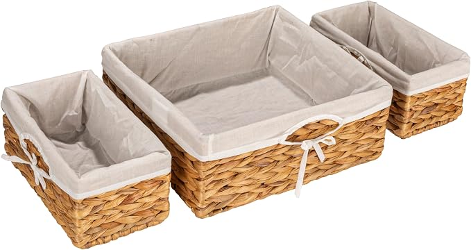 Household Essentials Wicker Basket Set, 3 Pieces, 1 Large and 2 Small Water Hyacinth Baskets for Storage and Organization - Image 5