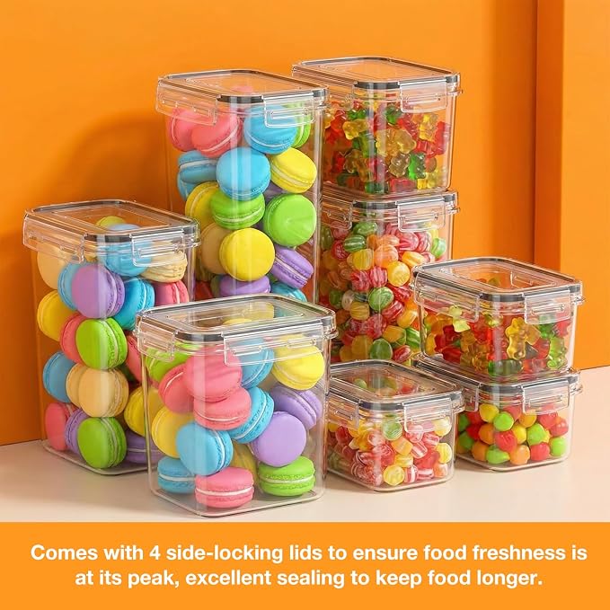 48PCS Airtight Plastic Food Containers with Lids(24 Lids &24 Containers) | 24 Labels & Marker, Stackable and reusable cereal containers storage, for flour, dry food canisters and pantry organization - Image 8