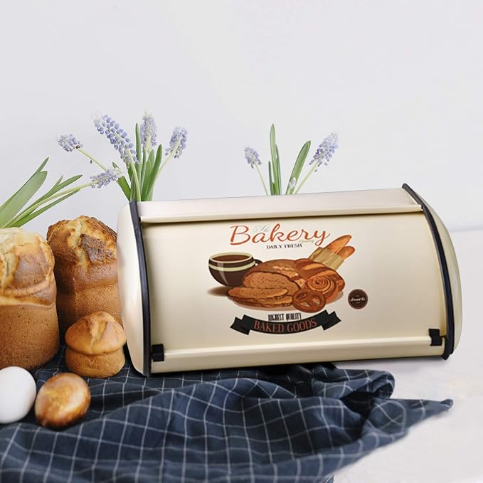 SOTECH Bread Box Kitchen Metal Container for Storage Bin Countertop Keeper Rustic Holder Vintage airtight Counter with Roll Top Farmhouse Bread Boxes - Image 5