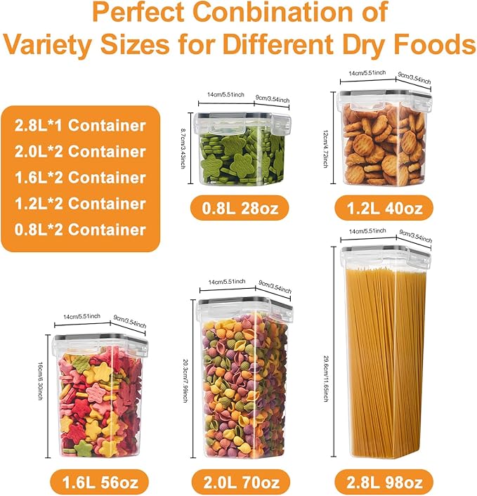 9PC Food Storage Containers, Airtight Pantry Storage Set with Lids | Stackable kitchen Storage Organizers, BPA Free Kitchen and Pantry Organization, Reusable Storage Set for Pasta, Dry Food - Image 9